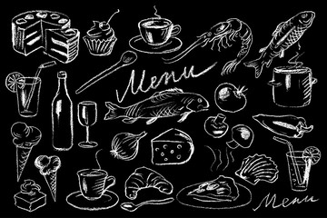 Menu illustration on chalkboard