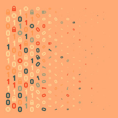 Streaming abstract binary code background with padlock. Data and technology, decryption and encryption. Coding or Hacker concept.