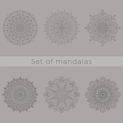 Set of six line arts of mandalas