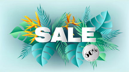 Sale Tropical Banner squarel shape , With birc of paradise flower