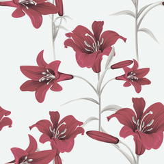 seamless pattern with burgundy lilies
