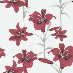 Wall murals Bordeaux seamless pattern with burgundy lilies