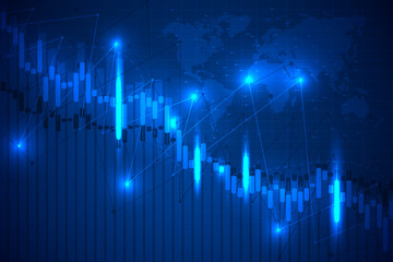 Economic graph with diagrams on the stock market, for business and financial concepts and reports.Abstract blue vector background.