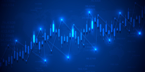 Economic graph with diagrams on the stock market, for business and financial concepts and reports.Abstract blue vector background.