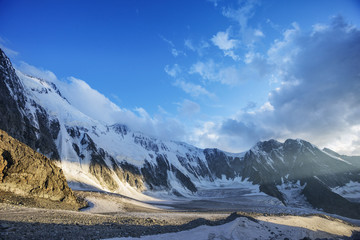 Belukha Mountain at sunset. Altai, Russia