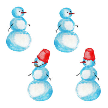 Set of watercolor snowmen