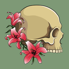 Skull with lilies. Old School Tattoos