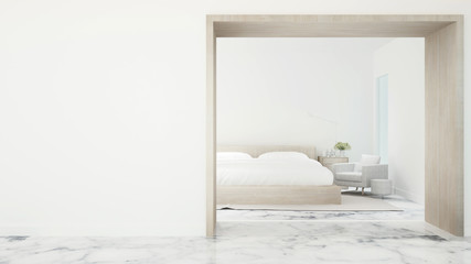 Fototapeta na wymiar White bedroom and living area in home or apartment - Bedroom simple design on white tone- 3D Rendering