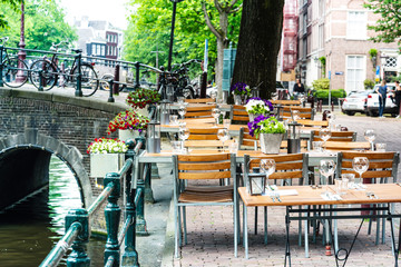Amsterdam, Netherlands - May 23, 2018: restaurant in Amsterdam, Netherlands