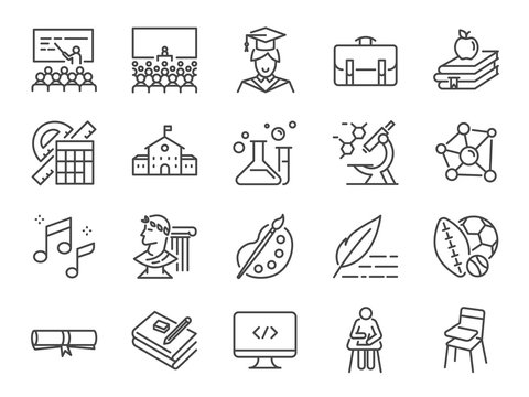 Back to school icon set. Included the icons as education, study, lectures, course, university, book, learn and more.