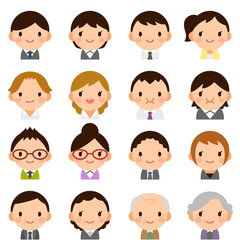 Isolated set of people all generation man & woman flat style avatar expressions