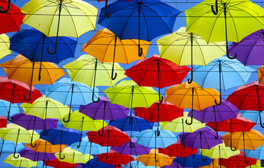 Colorful umbrellas background. Street decoration.