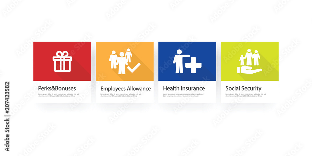 Sticker employee benefits infographic icon set