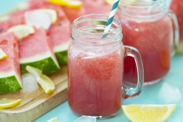 slice of watermelon and fresh watermelon juice