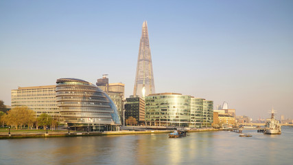 Fototapeta na wymiar London cityscape with The Shard, City Hall and other buildings.