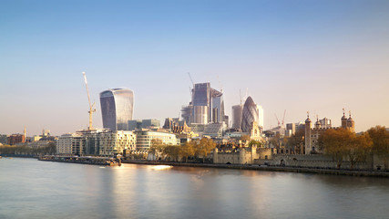 City of London cityscape on a sunny morning.