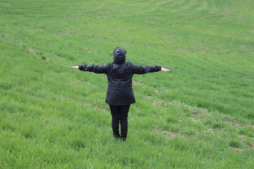 Freedom consept, women stands in nature