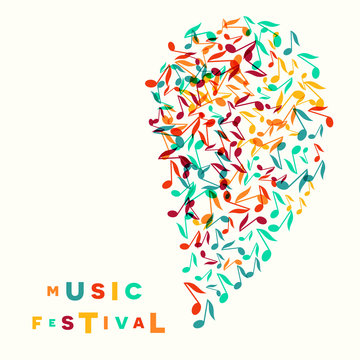 Colorful Music Festival notes background. Random colored musical festival poster design template. Music cloud vector Illustration