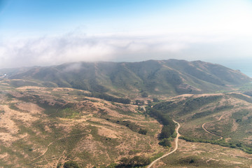 Aerial view of San Francisco city hills from helicopter