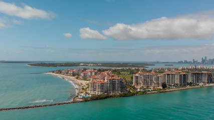 Panoramic aerial view of Miami skyline from South Pointe Pier