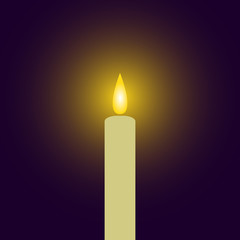 Wax candle flame on black background. Vector illustration.