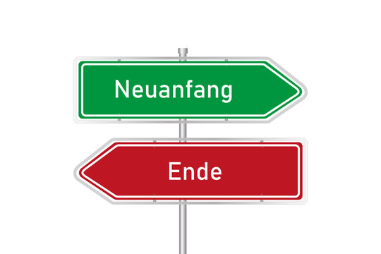 Rotes und grünes Straßenschild - Neuanfang / Ende