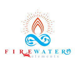 Continuous harmony between water and fire nature elements, vector limitless symbol for use as business logo.
