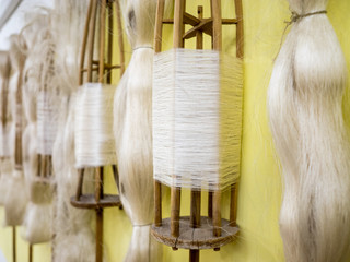 Museum of silk production. Hand process of silk yield.