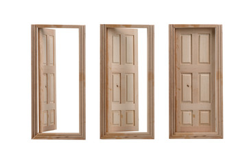 Open and closed wooden doors