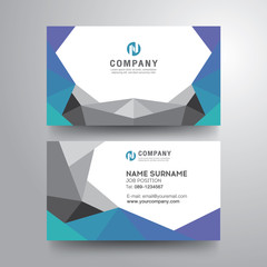 Fototapeta premium Modern business card with geometric triangle blue green color