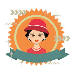 frame retro woman with ribbon character icon vector illustration design