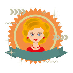 frame retro woman with ribbon character icon vector illustration design