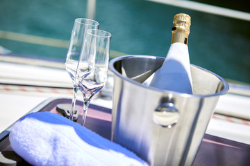 glasses of champagne on yacht