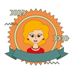 frame retro woman with ribbon character icon vector illustration design