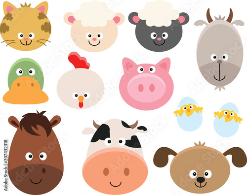 "Farm Animal Faces Clipart Set" Stock image and royalty-free vector