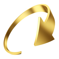 Yellow gold round arrow on white background