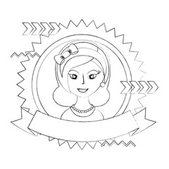 frame retro woman with ribbon character icon vector illustration design