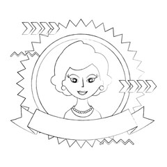 frame retro woman with ribbon character icon vector illustration design