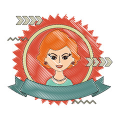 beautiful woman character classic style stamp vector illustration drawing