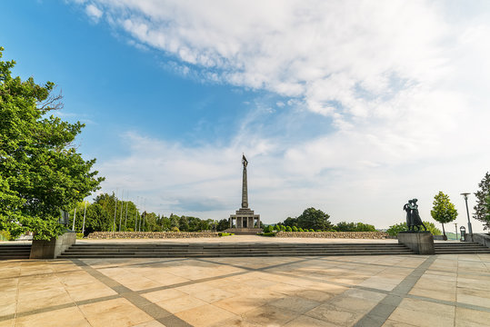 Bratislava, Slovakia - May 24, 2018: Slavin War Memorial is a monument and military cemetery in Bratislava, Slovakia. Slavin War Memorial is the burial ground of Soviet Army soldiers in World War II.