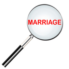 Word of marriage highlighted with red color in magnifier icon or searching icon - 207434316