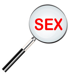 Word of sex highlighted with red color in magnifier icon or searching icon