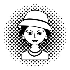fashionable woman with hat retro style pop art vector illustration black and white