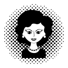 cute woman portrait retro style pop art vector illustration black and white
