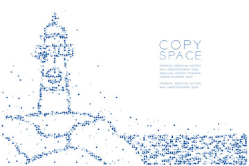 Abstract Geometric Square box pixel pattern Lighthouse shape, aquatic and marine life concept design blue color illustration on white background with copy space, vector eps 10