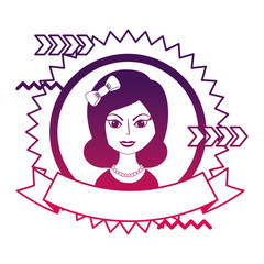 beautiful woman with headband retro style stamp vector illustration neon design