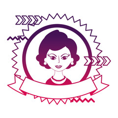 beautiful woman character classic style stamp vector illustration neon design