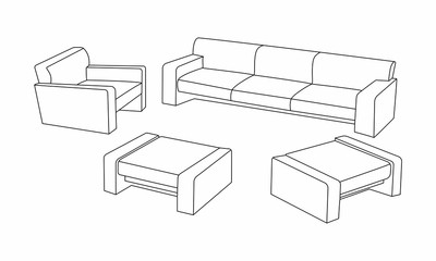 Set of modern sofa icon design for living room. Elements outline Interior symbol by drawing isolated on white background.