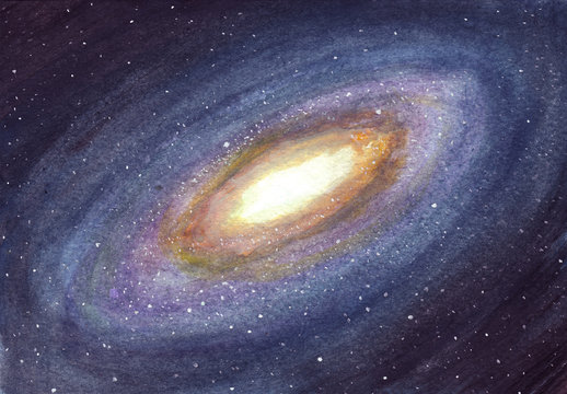 Space background. Galaxy and stars in watercolor.