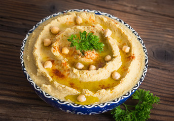 Homemade chickpea hummus with olive oil